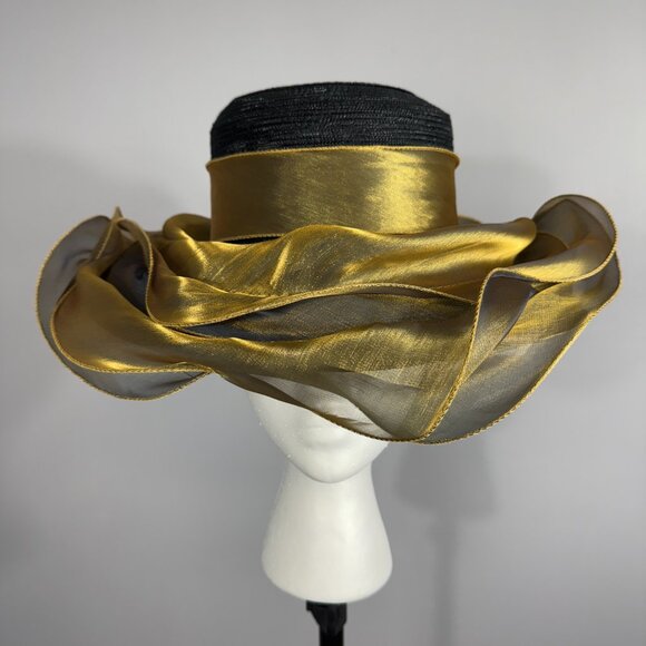 Black Hat with Gold Ribbon. - Picture 2 of 4